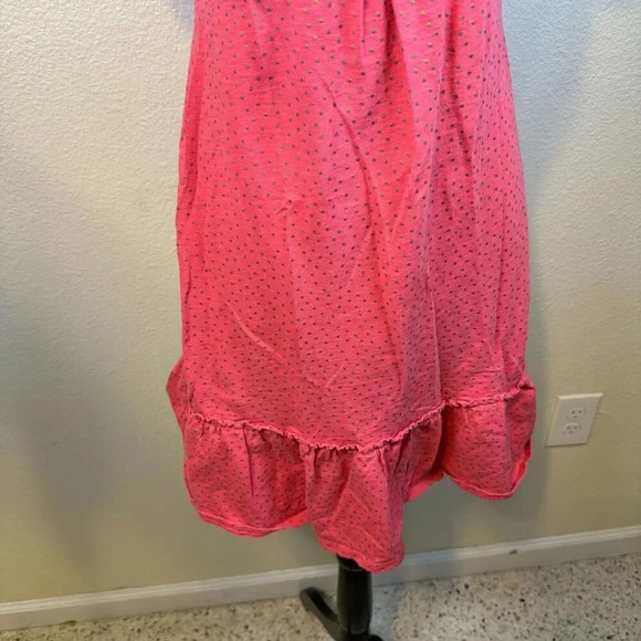 Boden Short Sleeve V-Neck Ruffle Hem Coral Gold Swiss Dot Knit Dress Size 4P - Picture 3 of 8